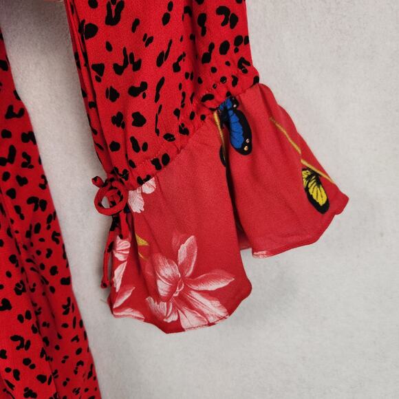 Dark Pink London ASOS Red Butterfly Print Women’s Dress Ruffled US SZ 6 EUC - Picture 4 of 16